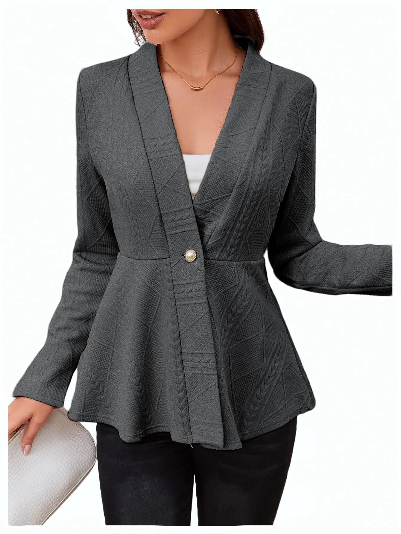 Milumia Women's Tailored Peplum Blazer - Dark Grey XXL