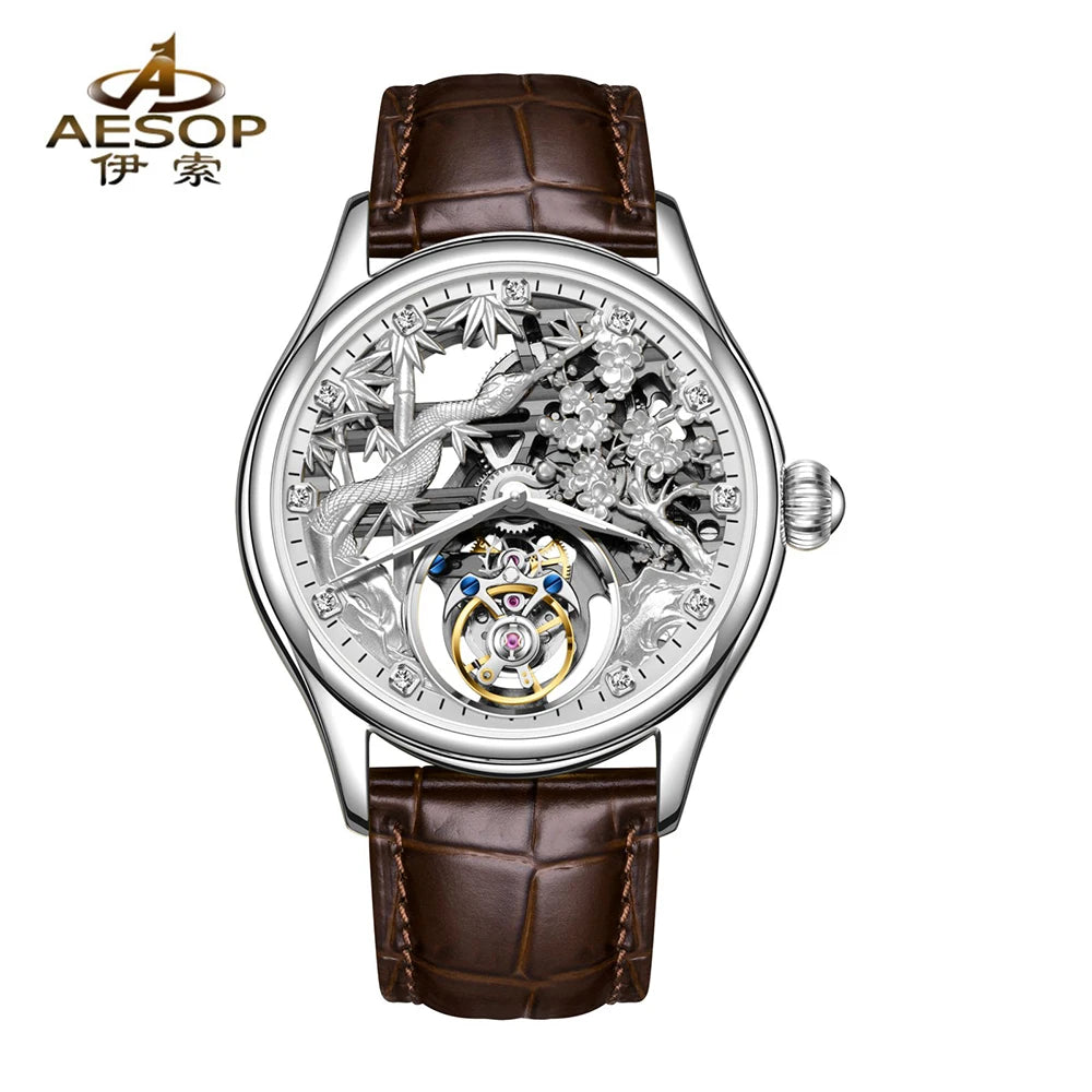 Relojes Hombre Aesop 7073G Stainless Steel Luxury Men Automatic Mechanical Watch Hollow Skeleton Tourbillon Watches