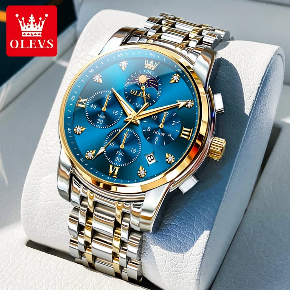 OLEVS Moon Phase Men's Watches Automatic Date Chronograph Waterproof Luminous Classic Original Quartz Watches Man 3655 Watch Men