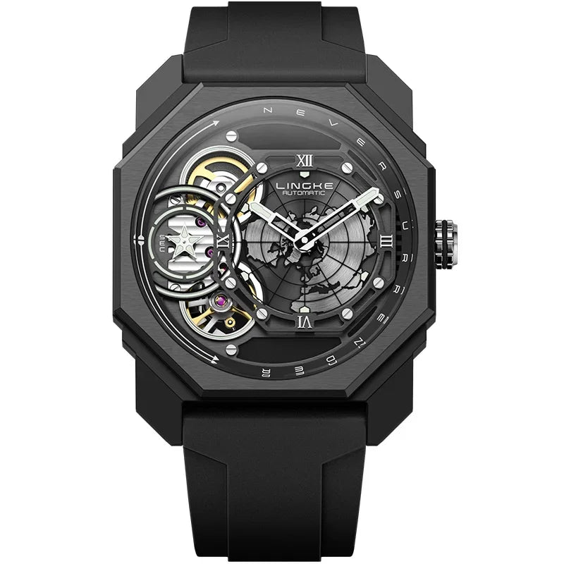 Skeleton Automatic Mechanical Watch Black Silicone Strap Men Clock Male Orologio Man Sliver Steampunk Hombre Relogio Masculino