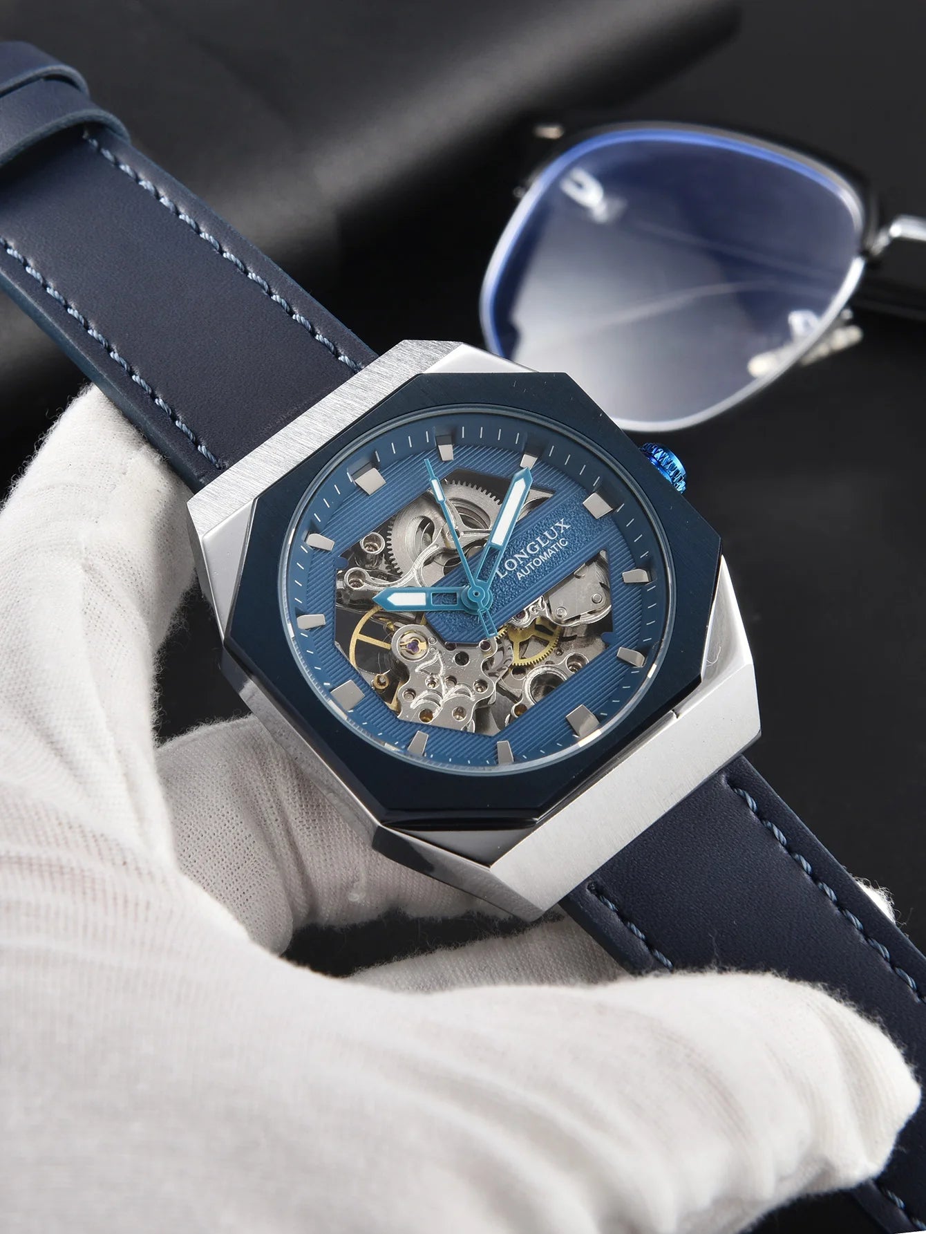 Men automatic watch skeleton waterproof mechanical watches sport outdoors fashion leather mens watch gift For your choice