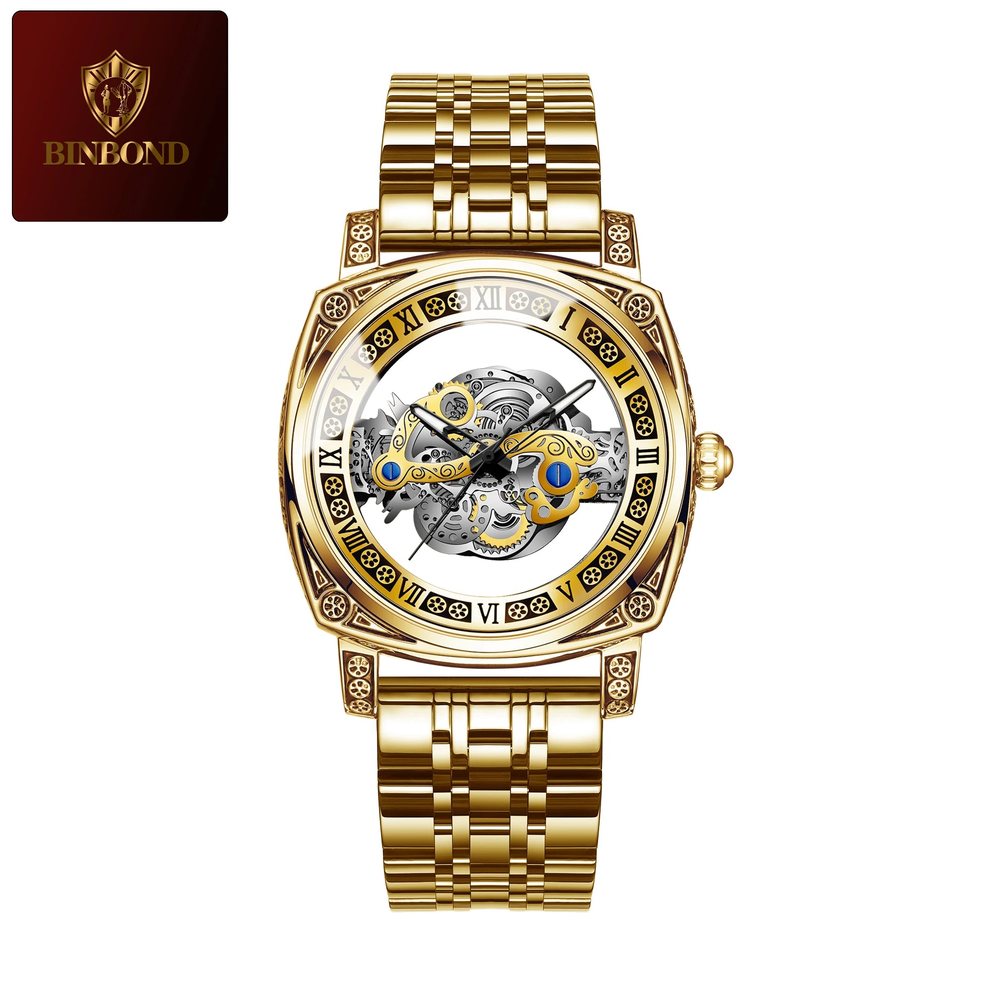 BINBOND Top Brand New 432 Tourbillon Men's Fully Automatic Luminous Hollow Watch Fashion Sports Non Mechanical Watch 2025
