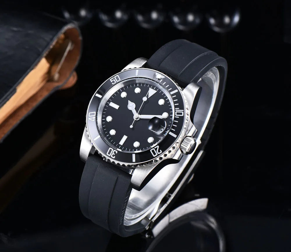 Watch Automatic Movement  black Aseptic Dial Ceramic Rotating Bezel Stainless Steel Bracelet