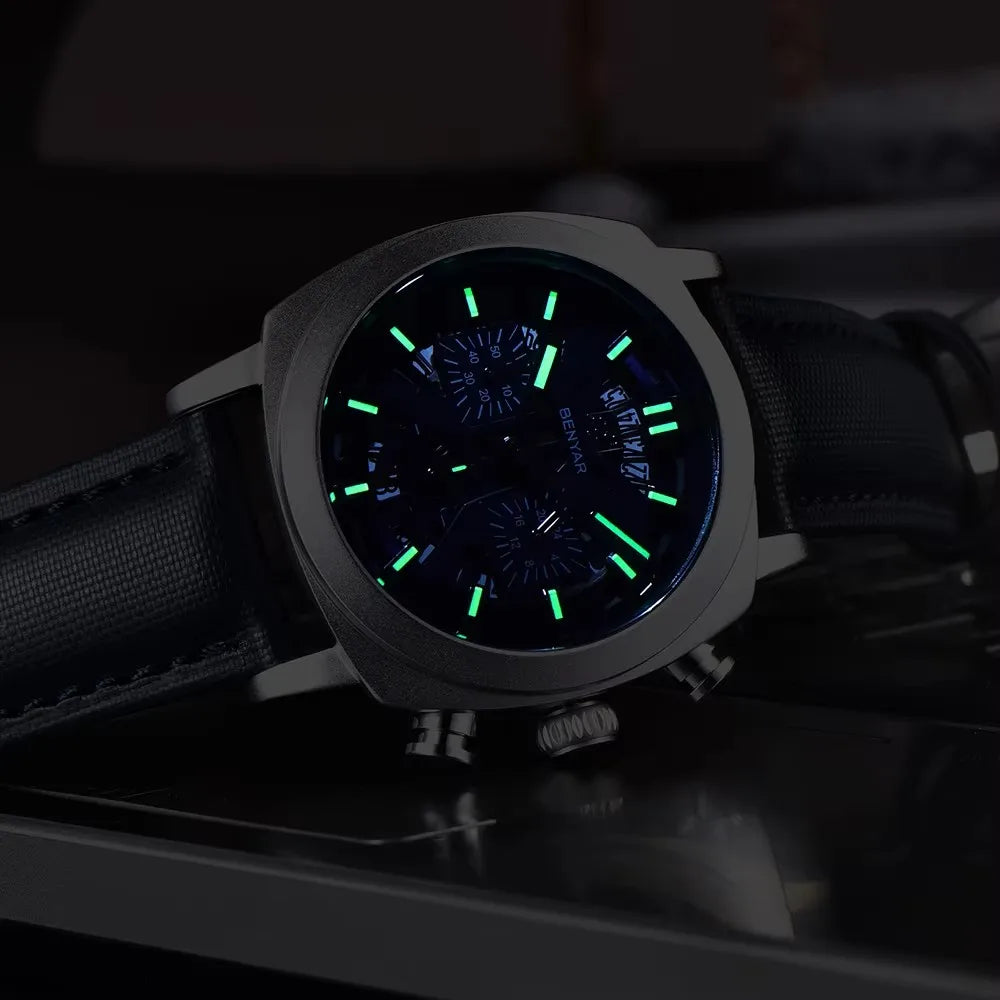 2024 New BENYAR 5205 Mens Watches Top Luxury Quartz Watch for Men Multi-Function Chronograph Sport Waterproof Relogio Masculino