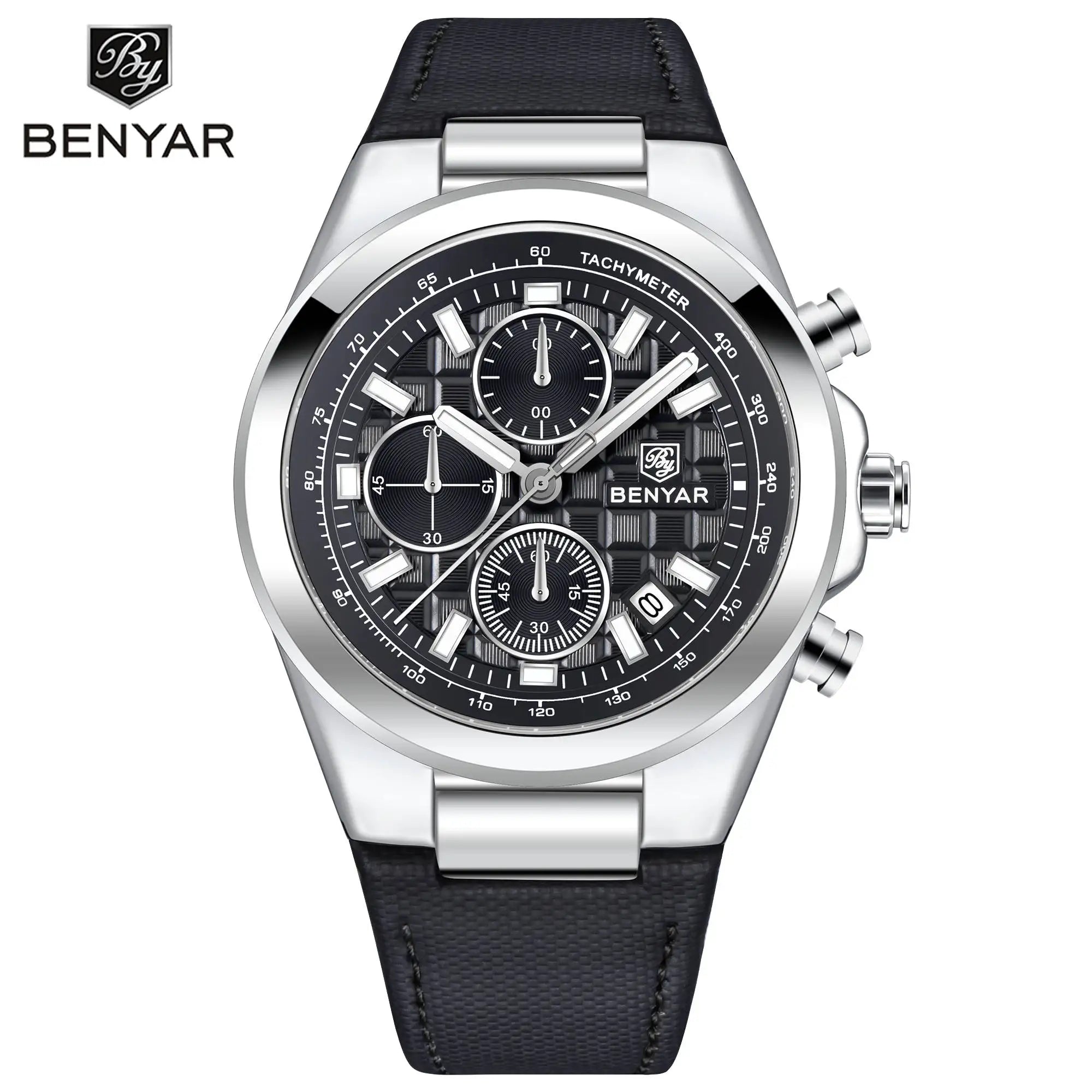 BENYAR Brand Men's 5206M Watches Top Luxury Watch for Men Chronograph Quartz Wristwatch Clock Waterproof Leather Reloj Hombr