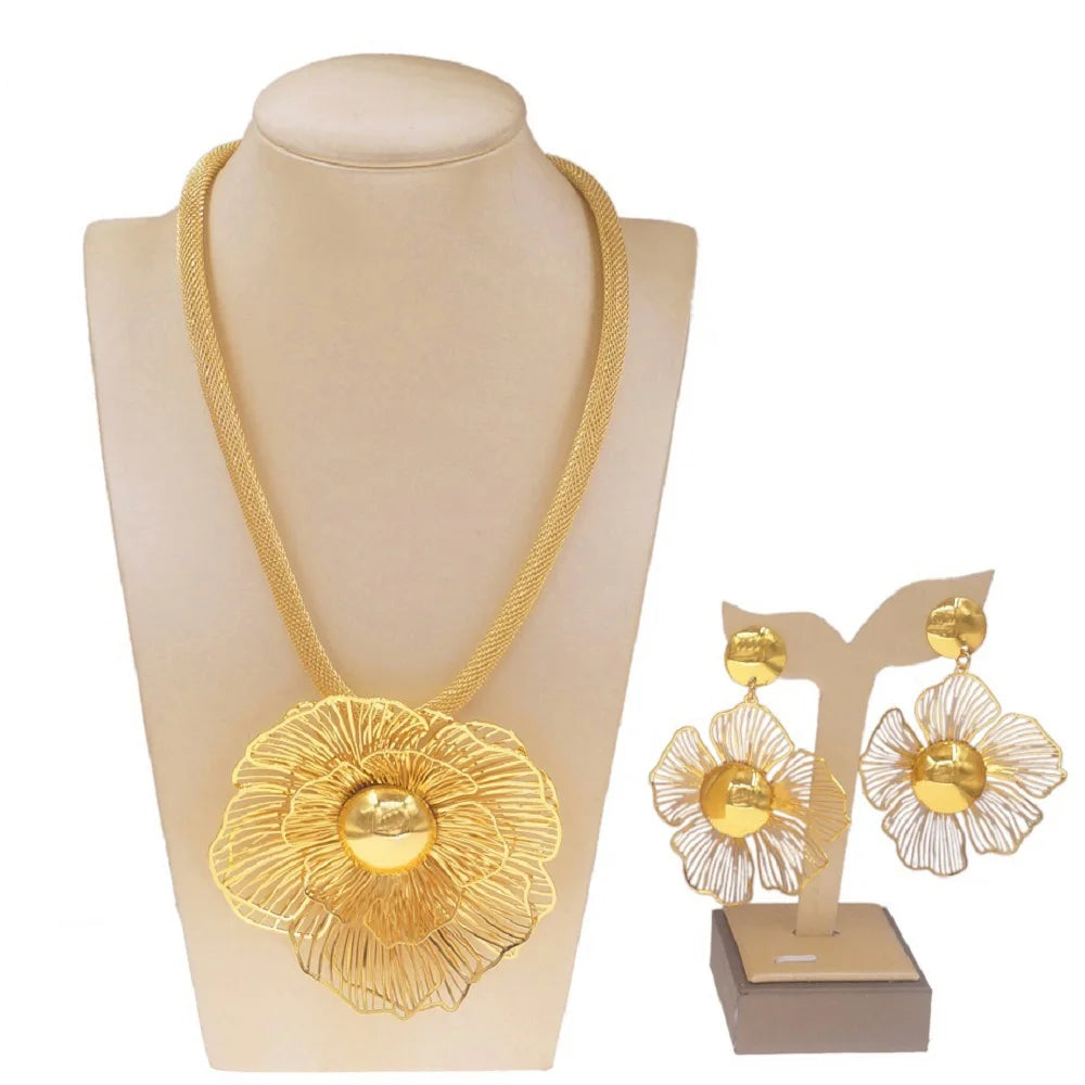 Zhuerrui Brazil 24K Flower Shape Wedding Jewelry Set