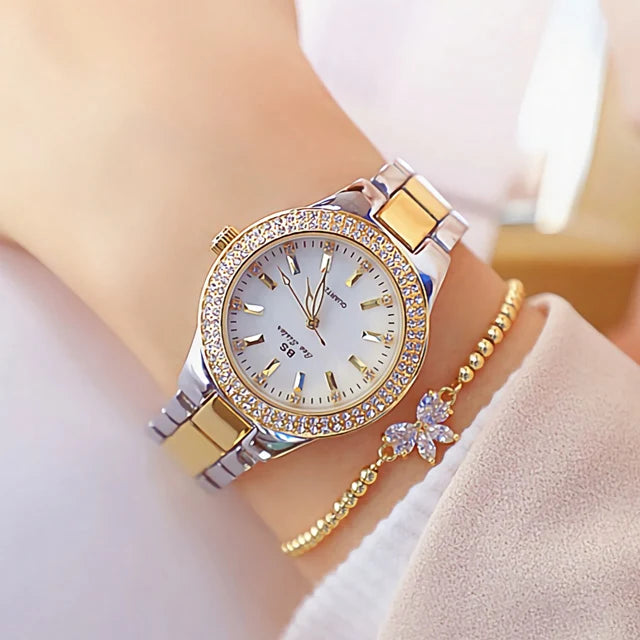 2025 Ladies Wrist Watches Dress Gold Watch Women Crystal Diamond Watches Stainless Steel Silver Clock Women Montre Femme 2024