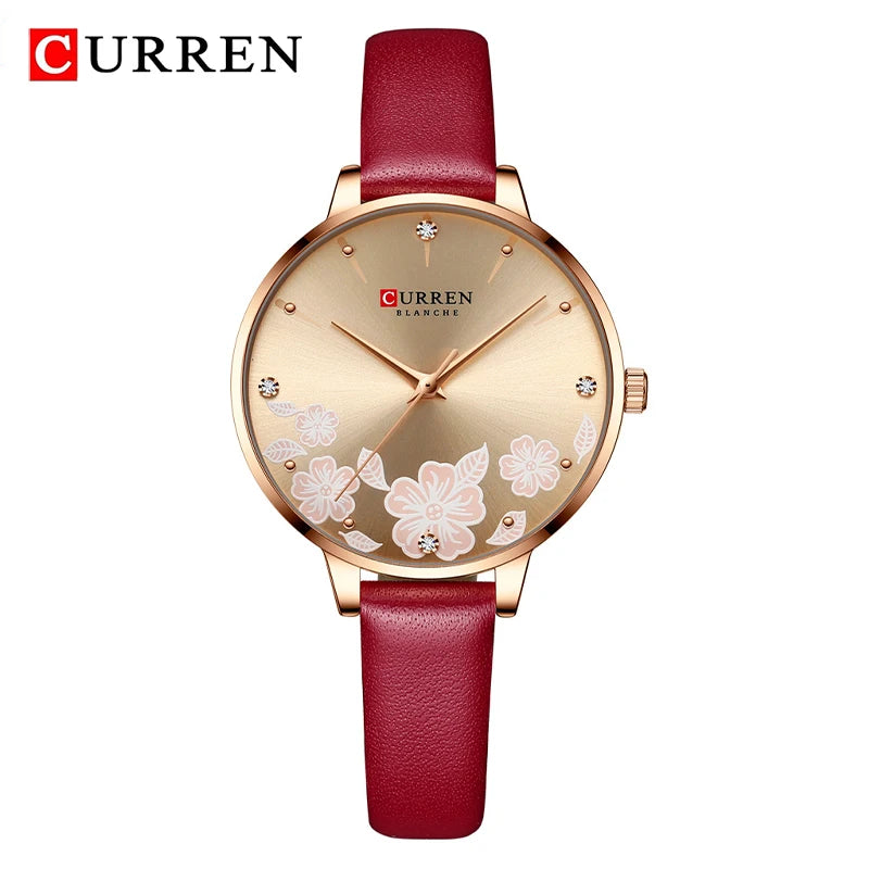 CURREN Women's Luxury Ultra Thin Watch - Waterproof Leather Strap Bracelet
