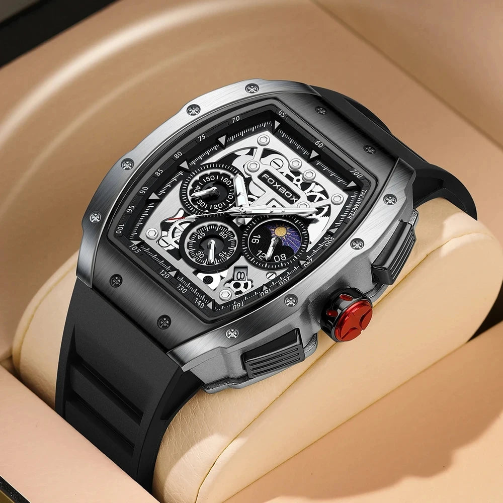 LIGE Foxbox FB0015  0015 Casual Luxury Mens Quartz Watch Fashion Sport Business Chronograph Waterproof Square Wristwatch for Men