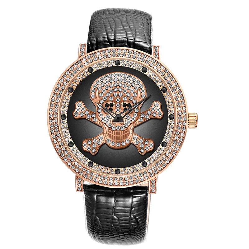 Diamond Skull Leather Watch - Western Bohemian Quartz Timepiece for Women