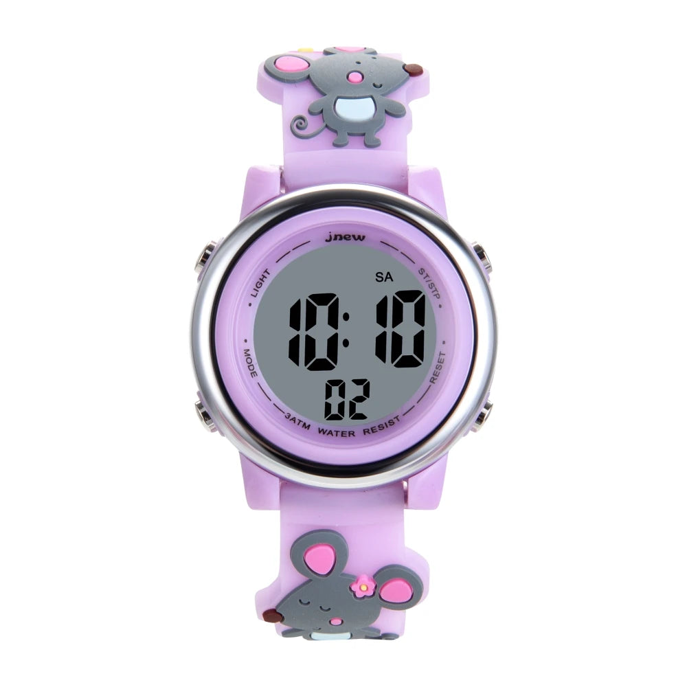 JNEW Cute Custom Sport & Cartoon Kids Watches Waterproof LED Digital Watch for Girls Stylish & Fun