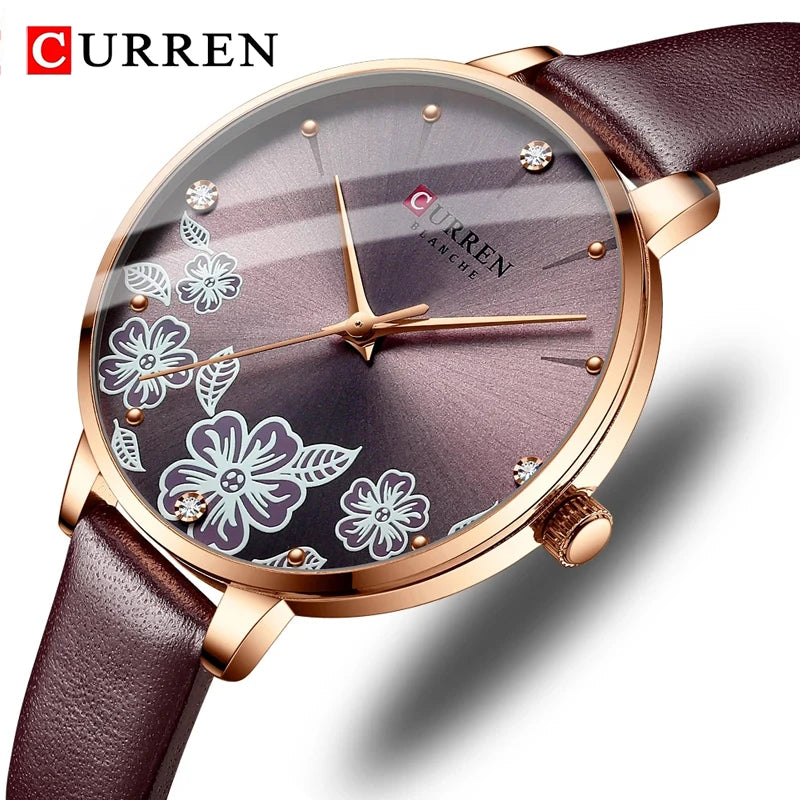 CURREN Women's Luxury Ultra Thin Watch - Waterproof Leather Strap Bracelet