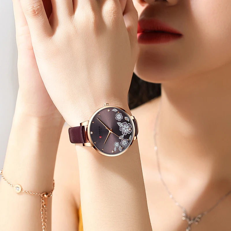 CURREN Women's Luxury Ultra Thin Watch - Waterproof Leather Strap Bracelet