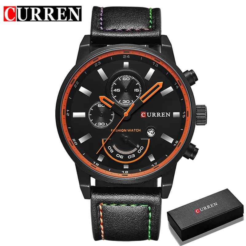 Curren Men's Military Watch - Luxury Leather Strap Sport Business Timepiece