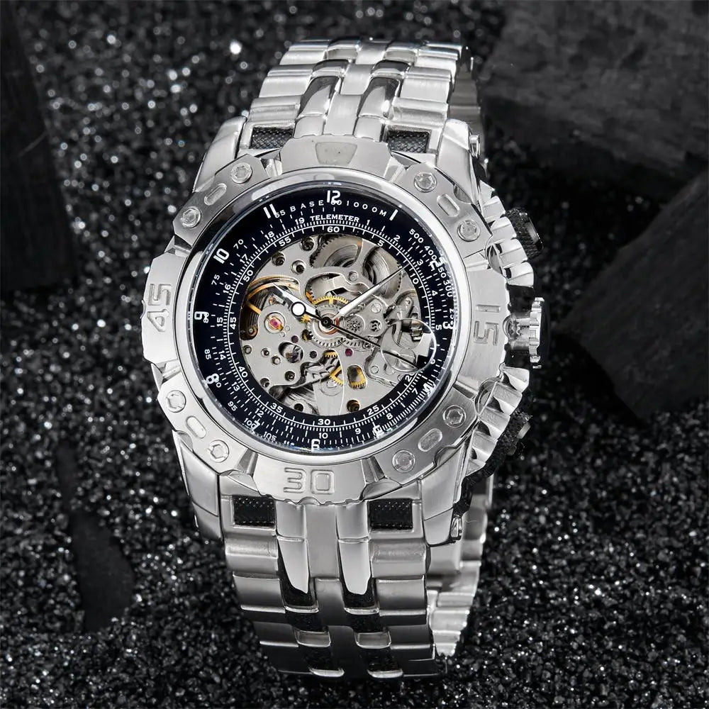 Skeleton Mechanical Watch Men's Top Brand Luxury Automatic Wristwatch Stainless Steel Band Sports Waterproof Male Reloj Gifts