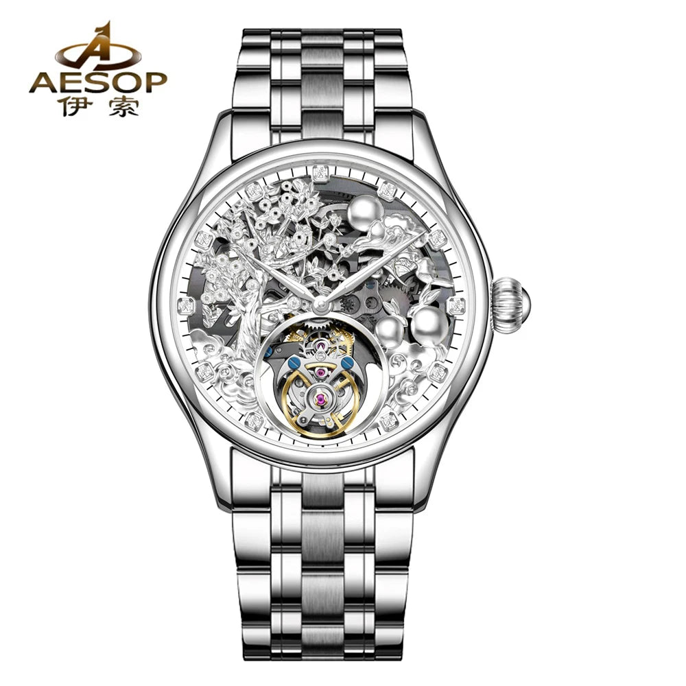 Relojes Hombre Luxury Gold Hollow Automatic Mechanical Watch Skeleton Tourbillon Watches for Men