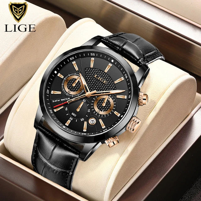 LIGE Tactical Commander 2025 - Military Leather Sport Chronograph
