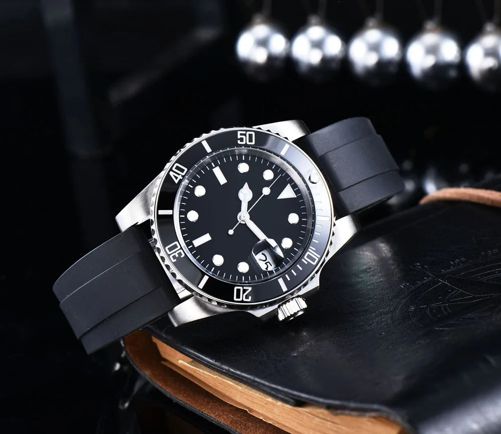 Watch Automatic Movement  black Aseptic Dial Ceramic Rotating Bezel Stainless Steel Bracelet