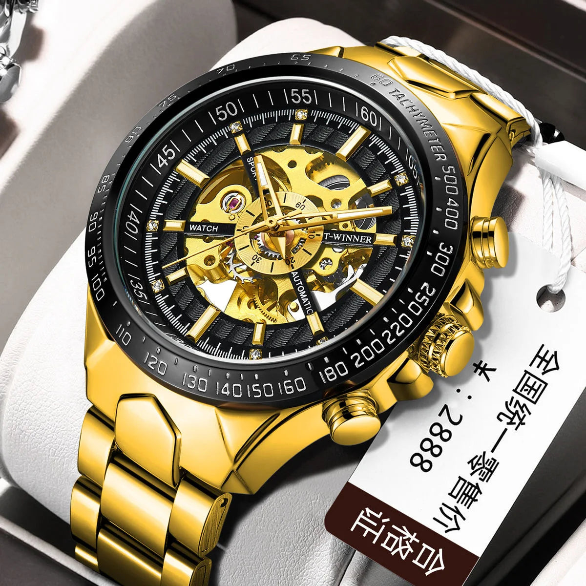 Winner Men's Automatic Mechanical Watch - Black Gold Steel Waterproof Luminous Sport