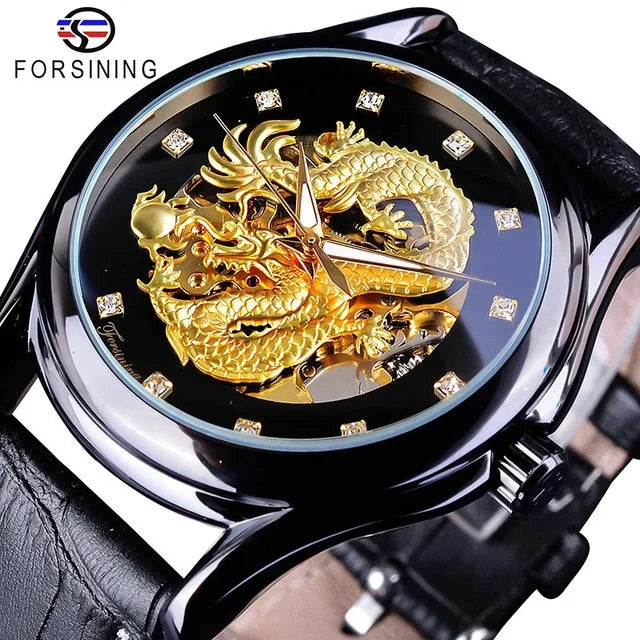 Top Brand Luxury Forsining Watch Diamond Display Dragon Golden Display Luminous Hand Transparent Men Watch Mechanical Watch