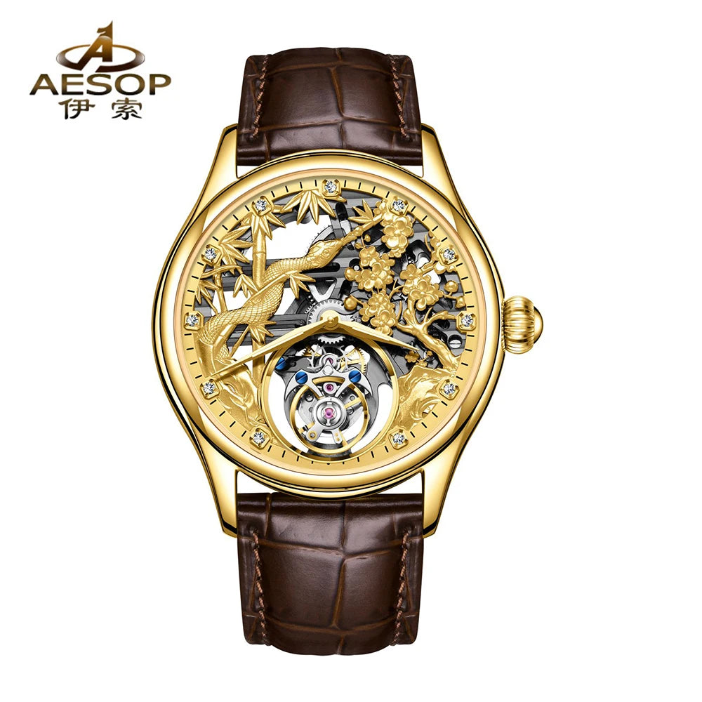Relojes Hombre Aesop 7073G Stainless Steel Luxury Men Automatic Mechanical Watch Hollow Skeleton Tourbillon Watches