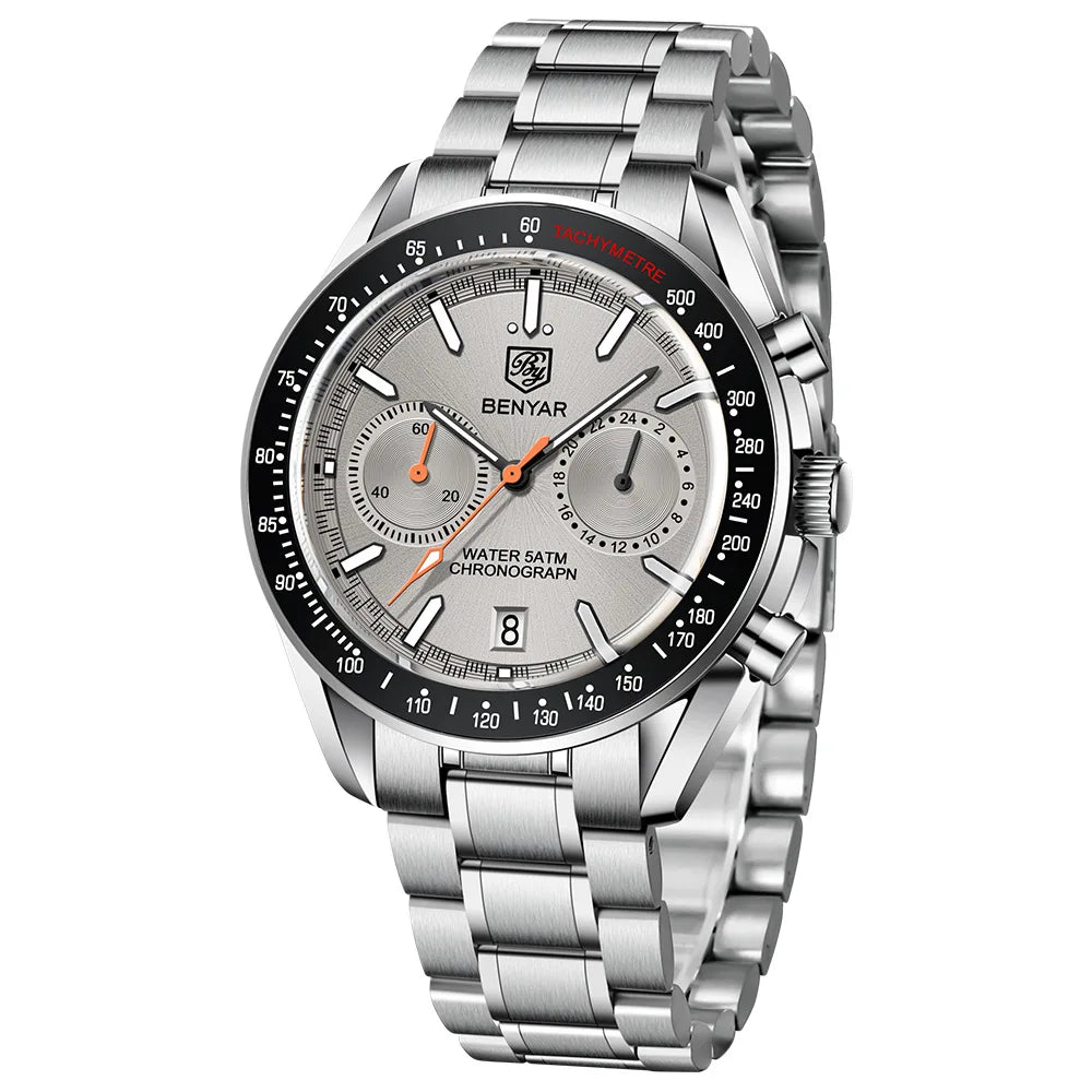 Luxury BENYAR 5194 Stainless Steel Band Waterproof Watch Chronograph Quartz Benyar Watches Men Reloj Hombre