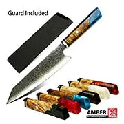 Amber Top Quality 440C high carbon steel black finish kitchen knife set with stablized wood