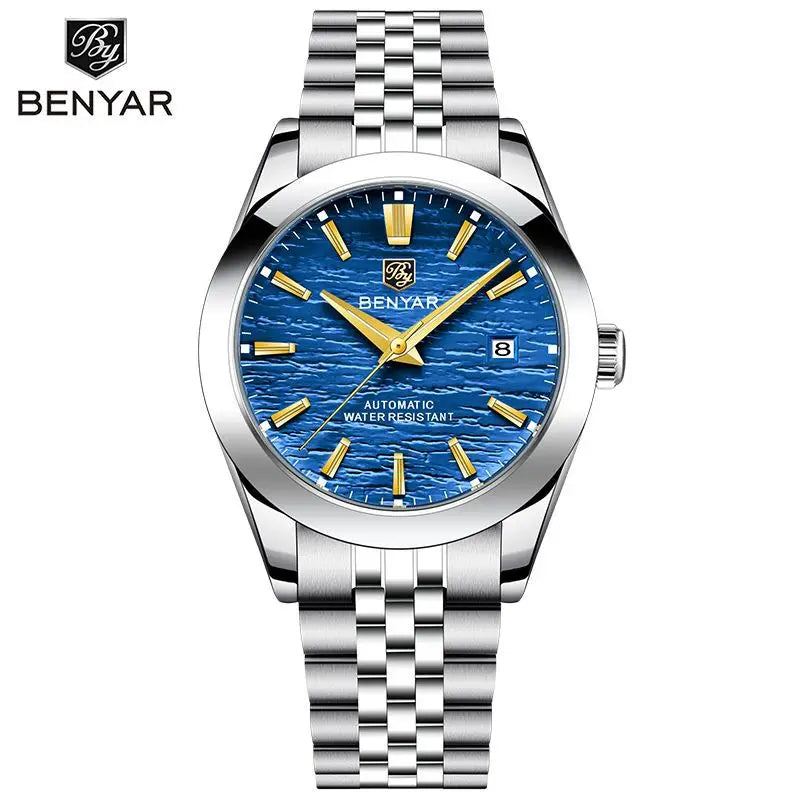 BENYAR 2024 New Design 40MM Dial Mechanical Watch 316L Stainless Steel Simple  Waterproof Men's Automatic Watch 5209