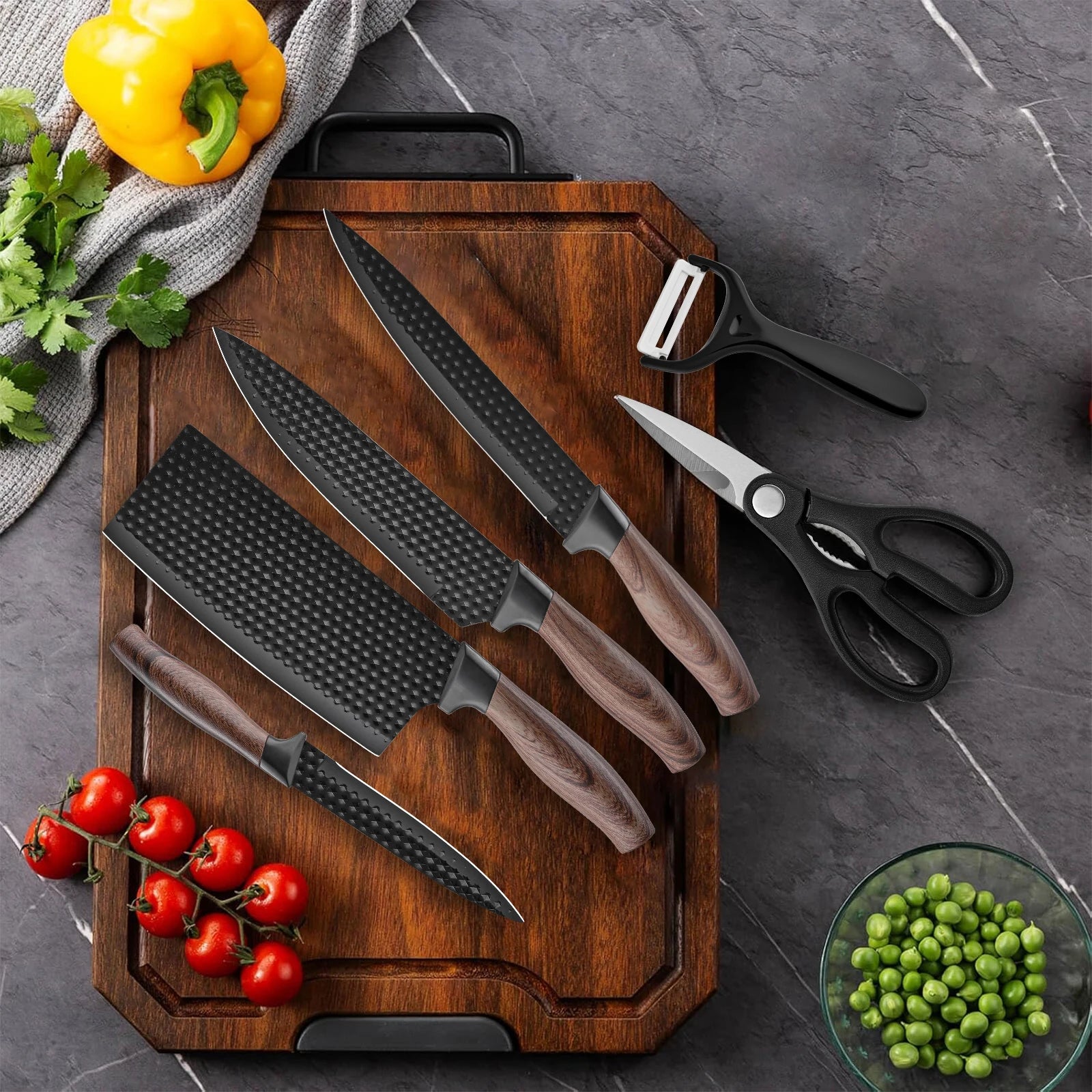 New Product Household Multifunctional Cooking Carving Chef Knife Set 6-Piece German Steel Kitchen Knife Set