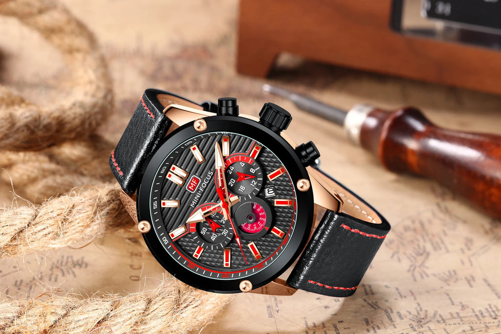 Heritage Classic - Men's Luxury Leather Strap Watch with Calendar