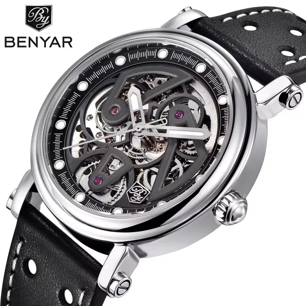 BENYAR 5202 Wristwatch 2024 Automatic Watch Stainless Steel Sports Luxury Men Mechanical Hollow Waterproof Diving Watch for Men