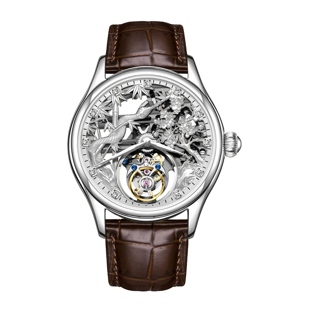 Relojes Hombre Aesop 7073G Stainless Steel Luxury Men Automatic Mechanical Watch Hollow Skeleton Tourbillon Watches