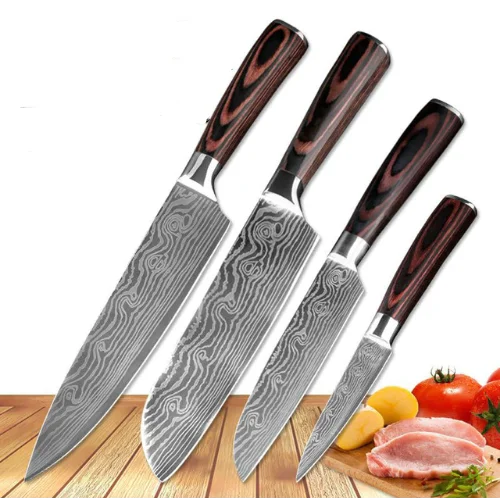 FCJ Carpenter's Special Kitchen Knife Set 6-Piece 8-Piece Chef Knife with PP & Pakka Wood Handle Sharp Metal & Steel for Cooking