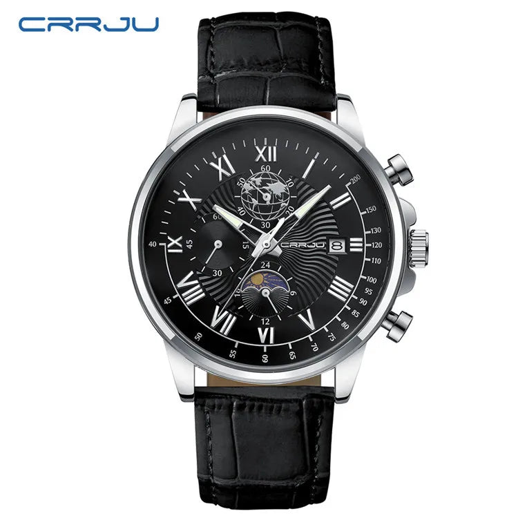 CRRJU Men's Leather Chronograph Watch