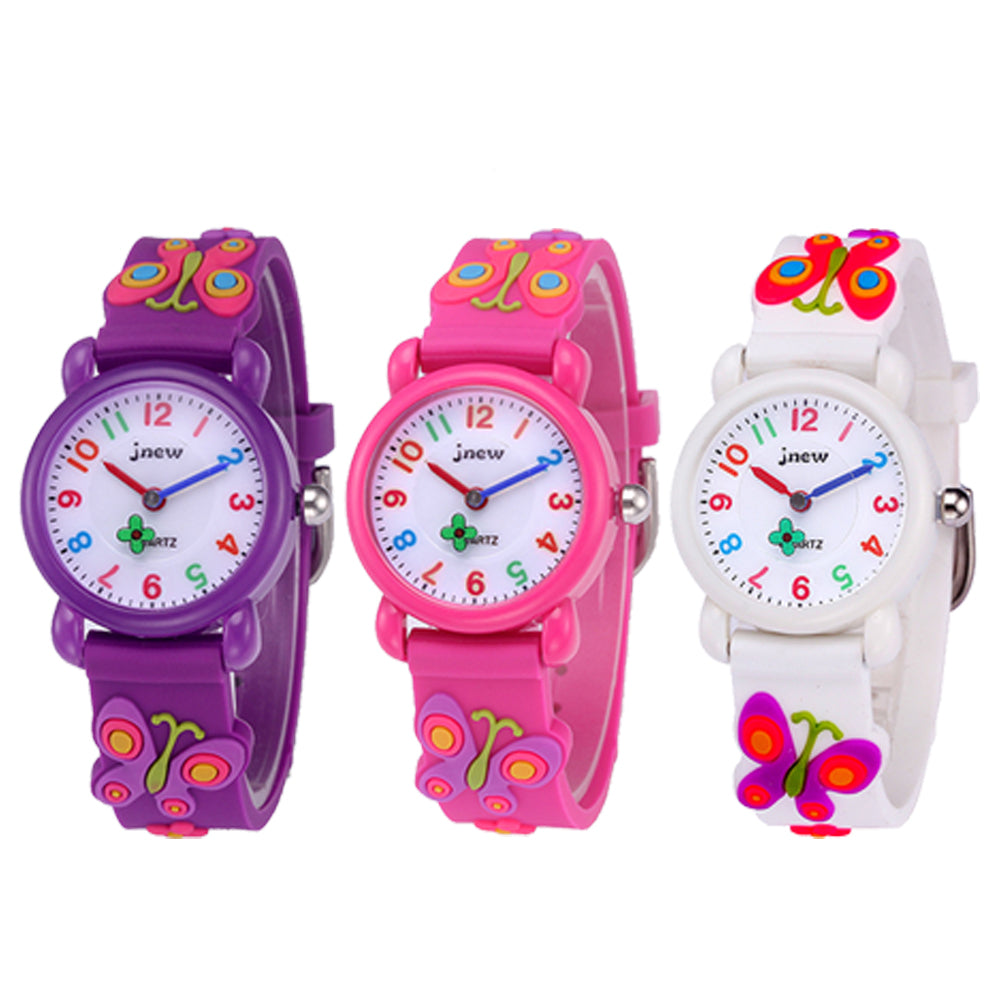 JNEW Bling Waterproof Quartz Watch for Girls Kids Watches with Cartoon Sport Fashion Styles