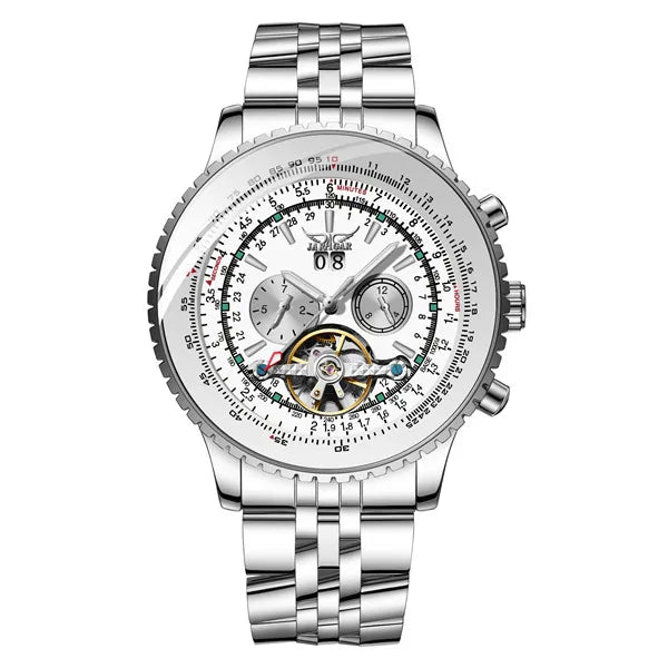 Jaragar Sterling Prestige - Silver Tourbillon Calendar Automatic Luxury Watch