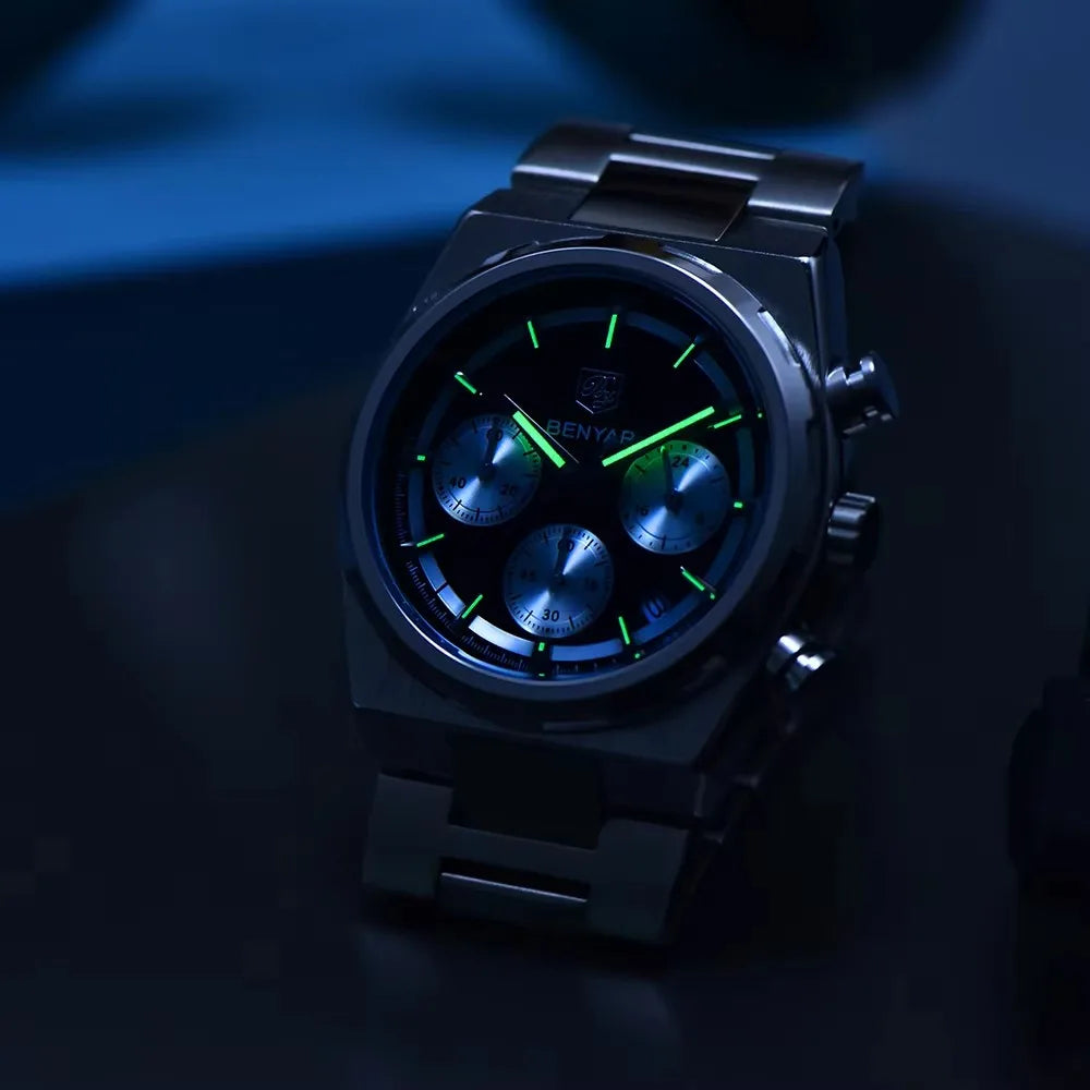2024 New BENYAR 5204 New Men Watch Top Luxury Male Quartz ChronographWaterproof Wrist Watch Men Sport Clock Luminous Watch