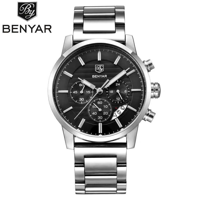 Benyar 5104 Stainless Steel Quartz Business Watch Clock With Small Dials Best Chinese Wholesale Watch
