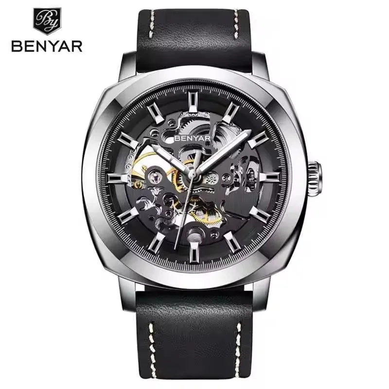 Relojes Hombre Original Brand Benyar 5121 Mens Automatic Wrist Watch Luxury Skeleton Mechanical Watches