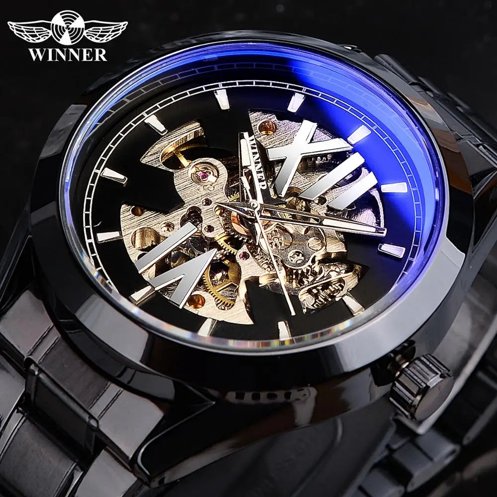 New Winner Mechanical Watch Fashion Hollow Waterproof Watches Automatic Men Relogio Masculino GMT1192