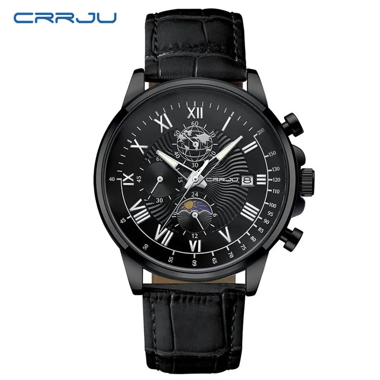 CRRJU Men's Leather Chronograph Watch