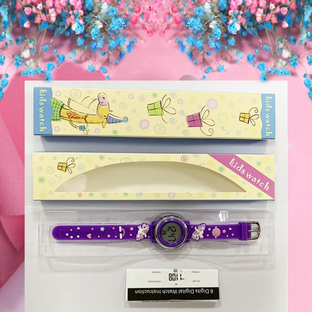JNEW Cute Custom Sport & Cartoon Kids Watches Waterproof LED Digital Watch for Girls Stylish & Fun