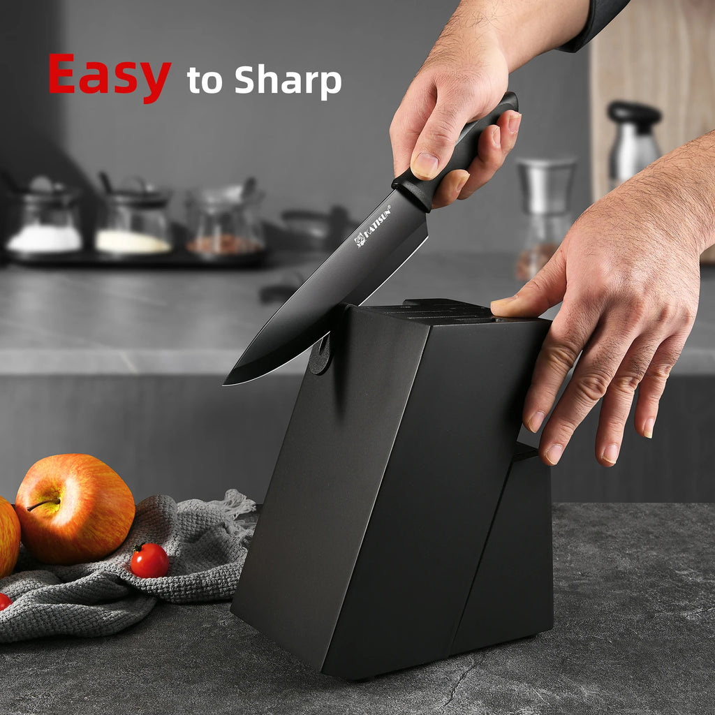 15-Piece Color Coded Kitchen Knife Set High Carbon Chef Knife Ergonomic Black Anti-Slip TPR Soft Handle and Inner Sharpener