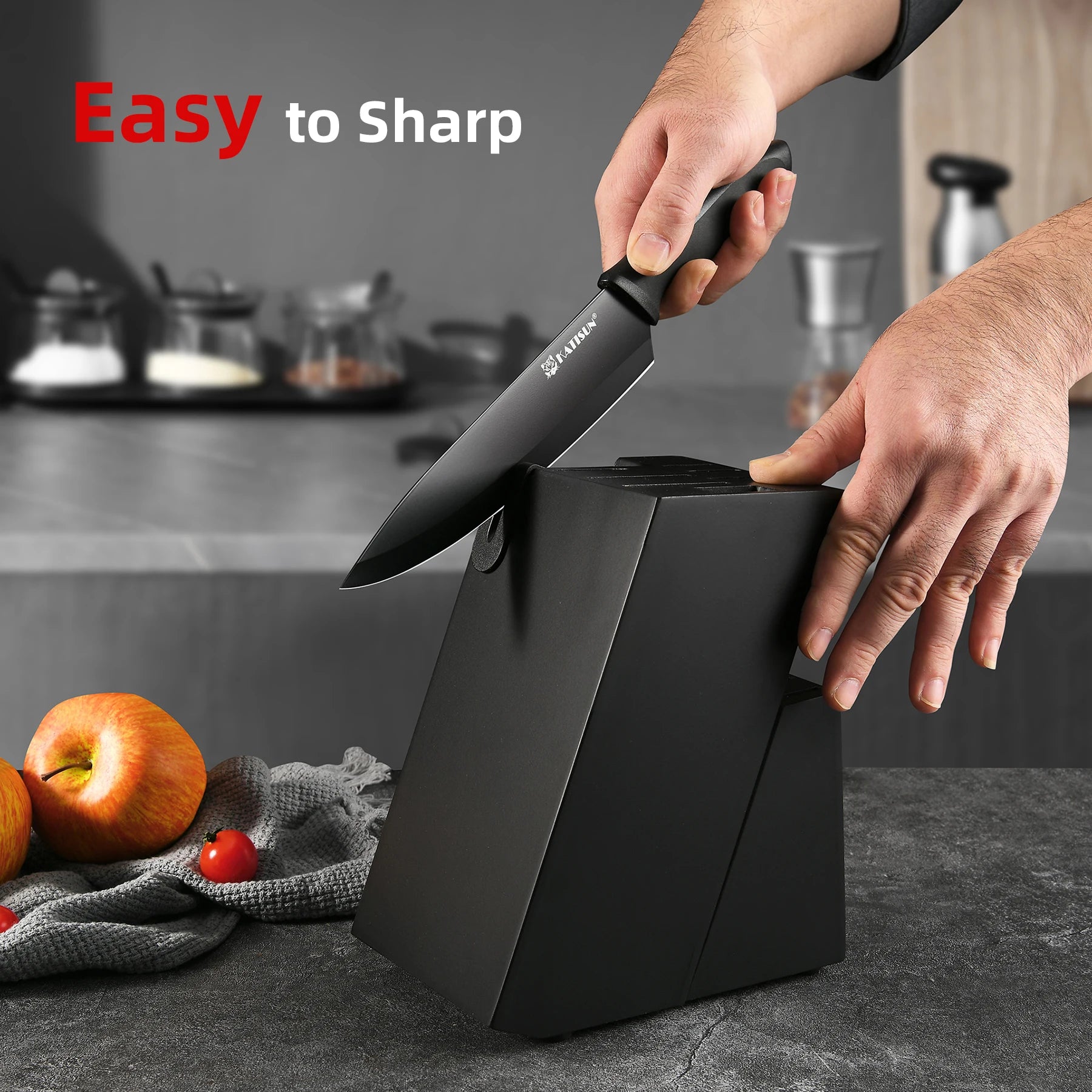 15-Piece Color Coded Kitchen Knife Set High Carbon Chef Knife Ergonomic Black Anti-Slip TPR Soft Handle and Inner Sharpener