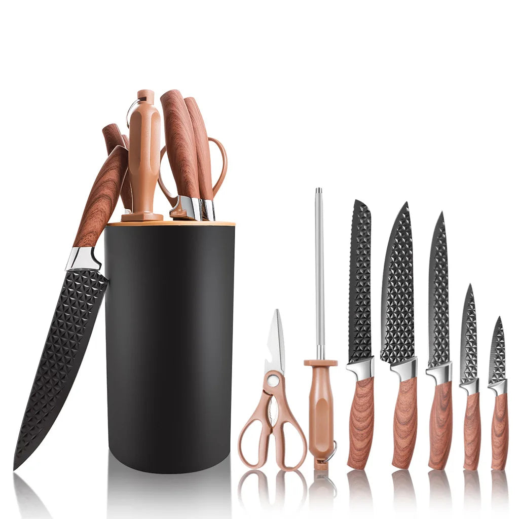 Yangjiang 7-Piece Kitchen Knife Set Including Chef Santoku Nakiri and Fruit Slicer Plastic Knife Holder Slicing Cleaver Knives
