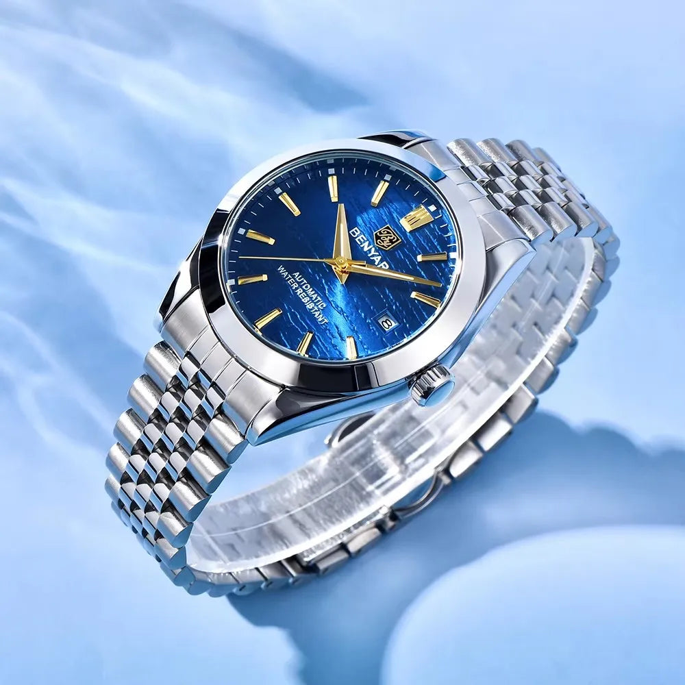 BENYAR 2024 New Design 40MM Dial Mechanical Watch 316L Stainless Steel Simple  Waterproof Men's Automatic Watch 5209