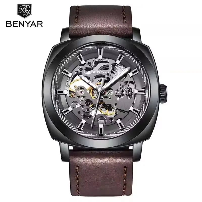 Relojes Hombre Original Brand Benyar 5121 Mens Automatic Wrist Watch Luxury Skeleton Mechanical Watches