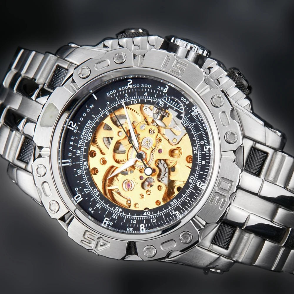 Skeleton Mechanical Watch Men's Top Brand Luxury Automatic Wristwatch Stainless Steel Band Sports Waterproof Male Reloj Gifts
