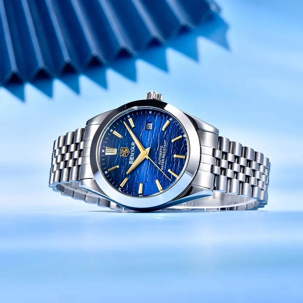BENYAR 2024 New Design 40MM Dial Mechanical Watch 316L Stainless Steel Simple  Waterproof Men's Automatic Watch 5209