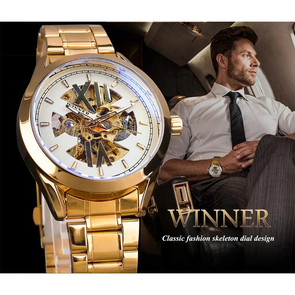New Winner Mechanical Watch Fashion Hollow Waterproof Watches Automatic Men Relogio Masculino GMT1192